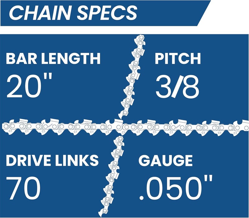 Zentop Carbide Chainsaw Chain 20 Inch, 050" Gauge, 3/8" Pitch, 70 Drive Links, Full Chisel, Low Kickback, Gifts for Men, Fits Poulan PR 5020, Echo CS590, and More-72LPX70CQ(1 Chain). - Image 4